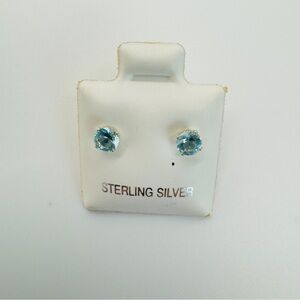 Brand New 4mm Aqua Blue Round CZ 925 Sterling Silver Earrings